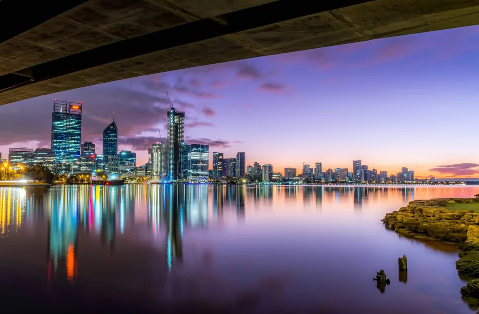Perth skyline reflected across the Swan River
